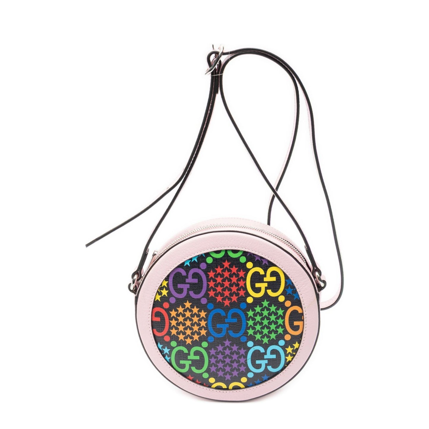 Gucci Mini GG Round Cross Belt Bag Pink Gray Leather