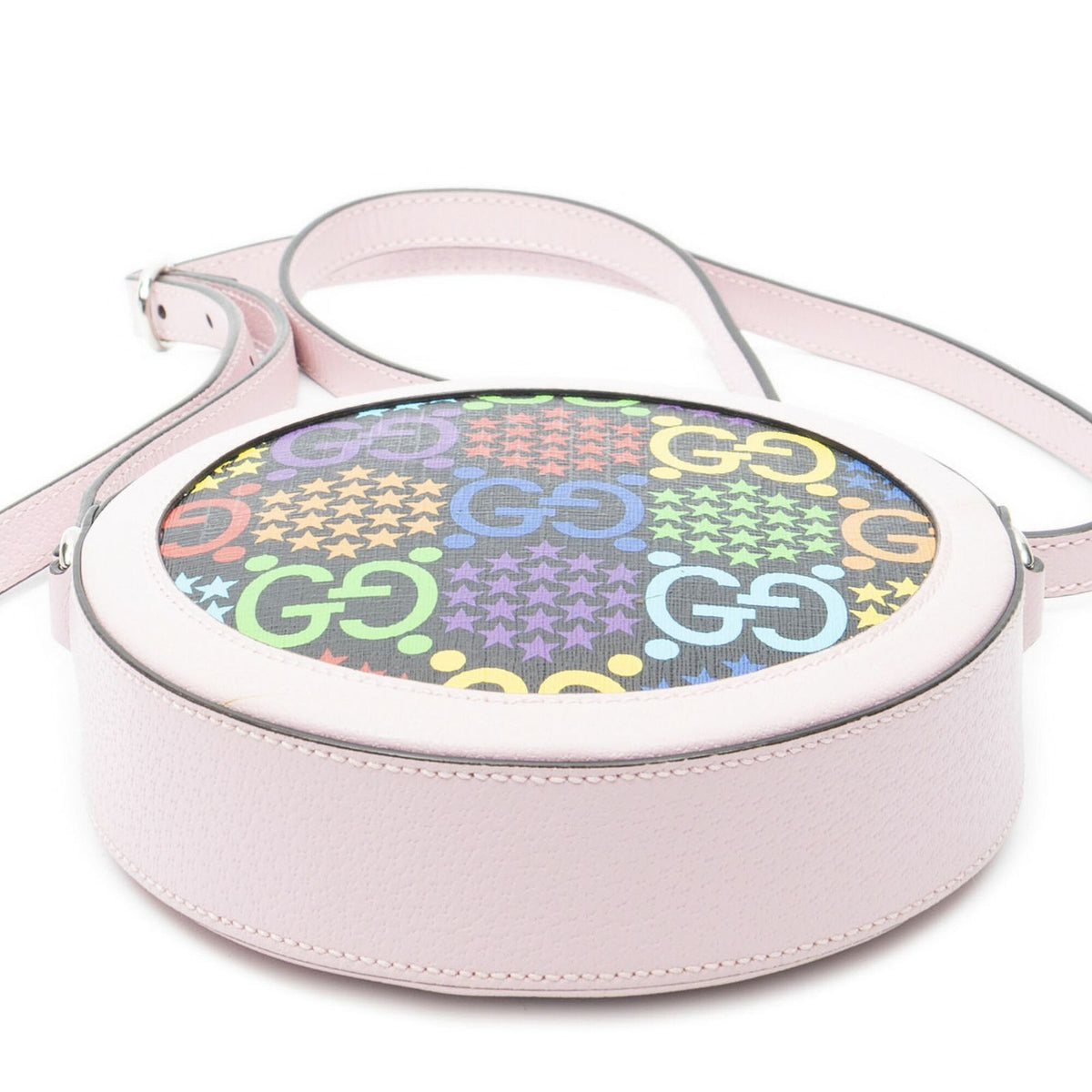 Gucci Mini GG Round Cross Belt Bag Pink Gray Leather — view 6