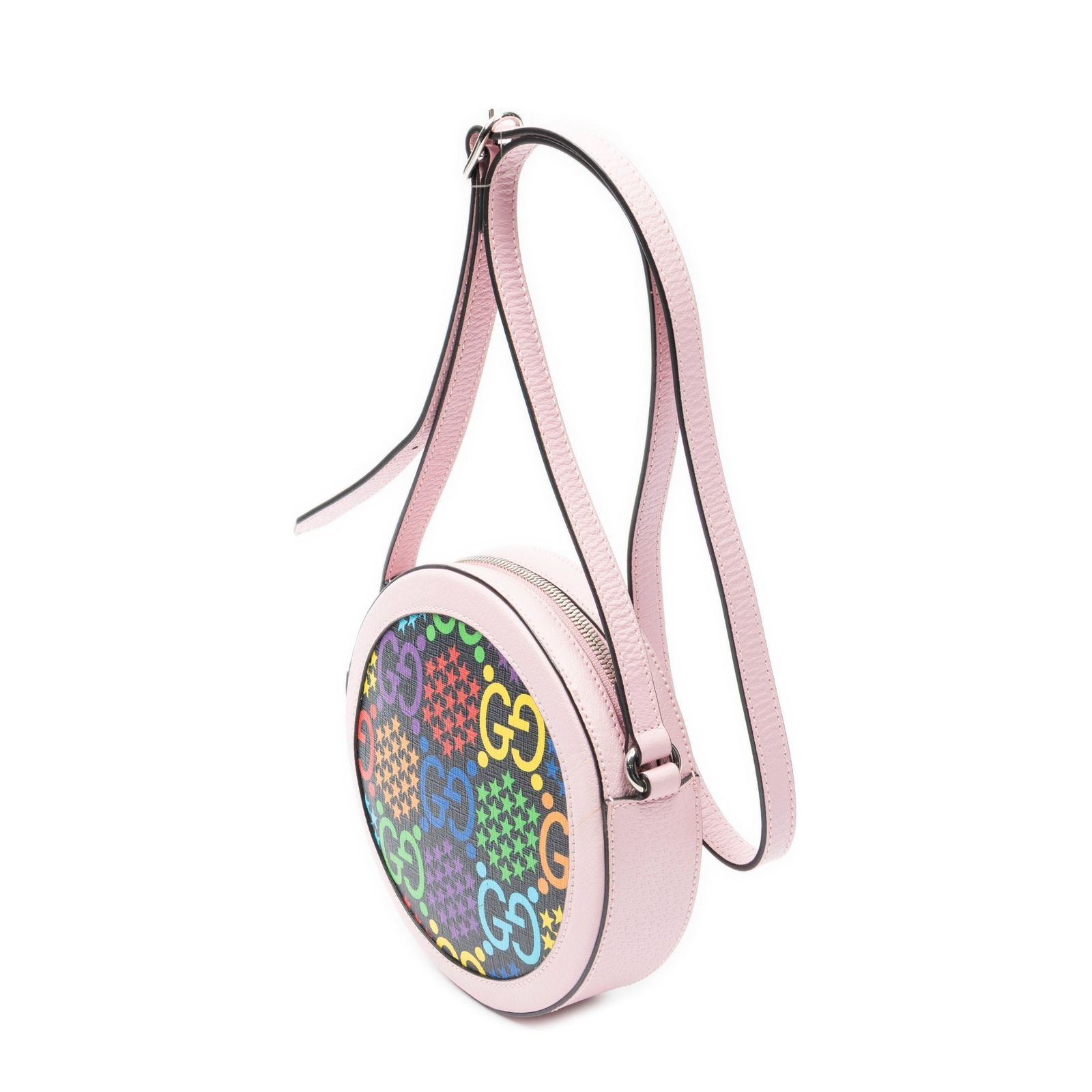 Gucci Mini GG Round Cross Belt Bag Pink Gray Leather — view 2
