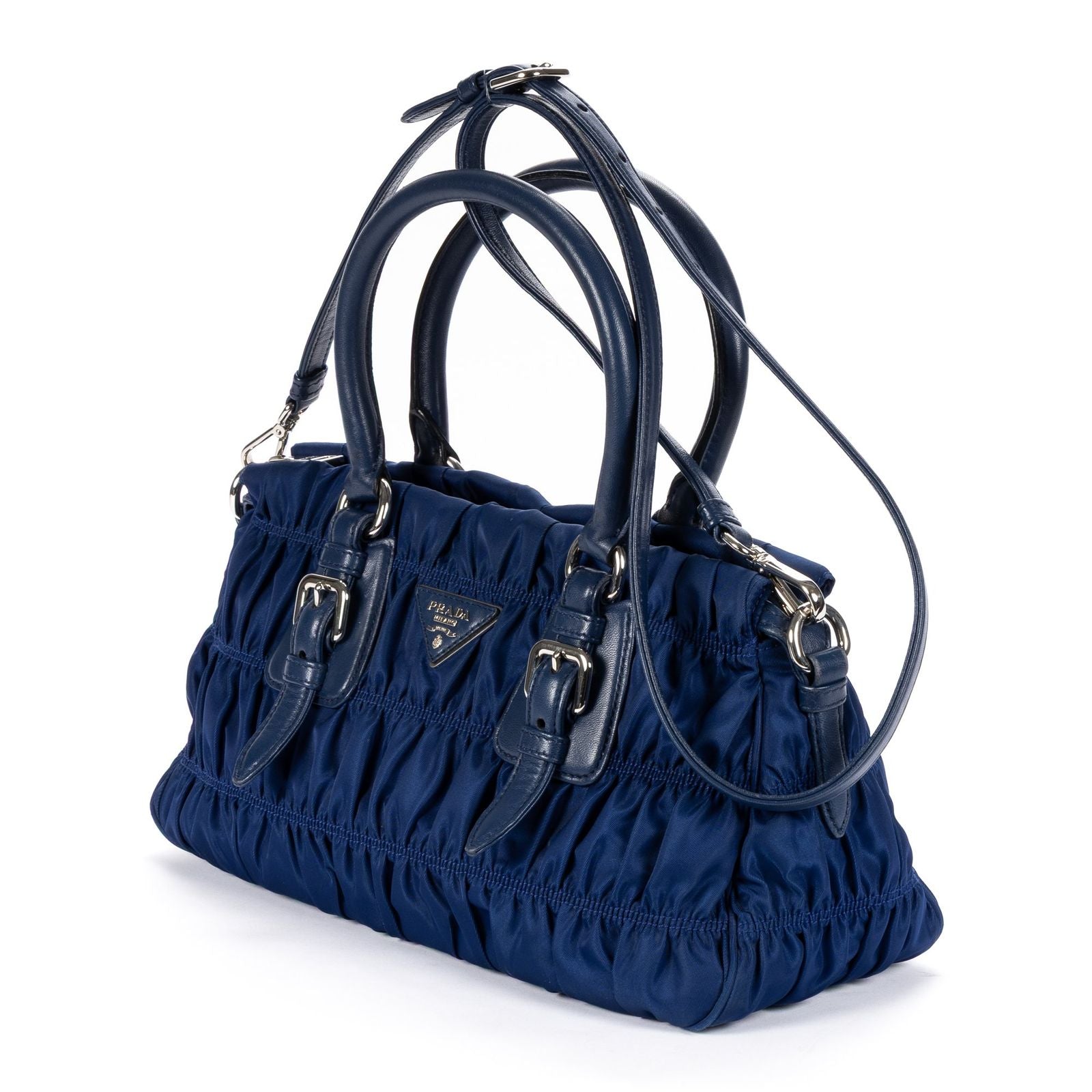 Prada Zip Shopping Tote Navy Tessuto Gaufre Canvas — view 2