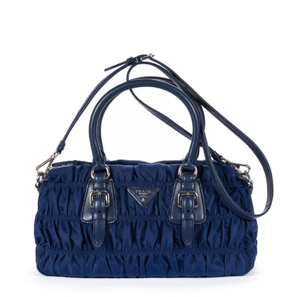 Prada Zip Shopping Tote Navy Tessuto Gaufre Canvas
