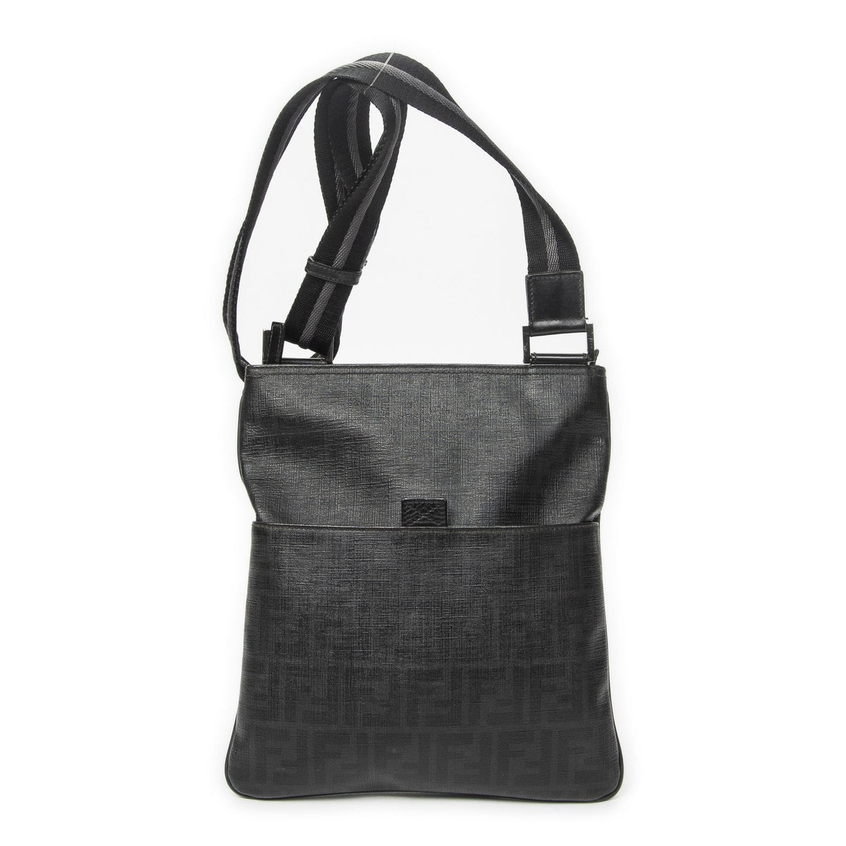Fendi Zip Messenger Black Gray Resin Zucca Canvas