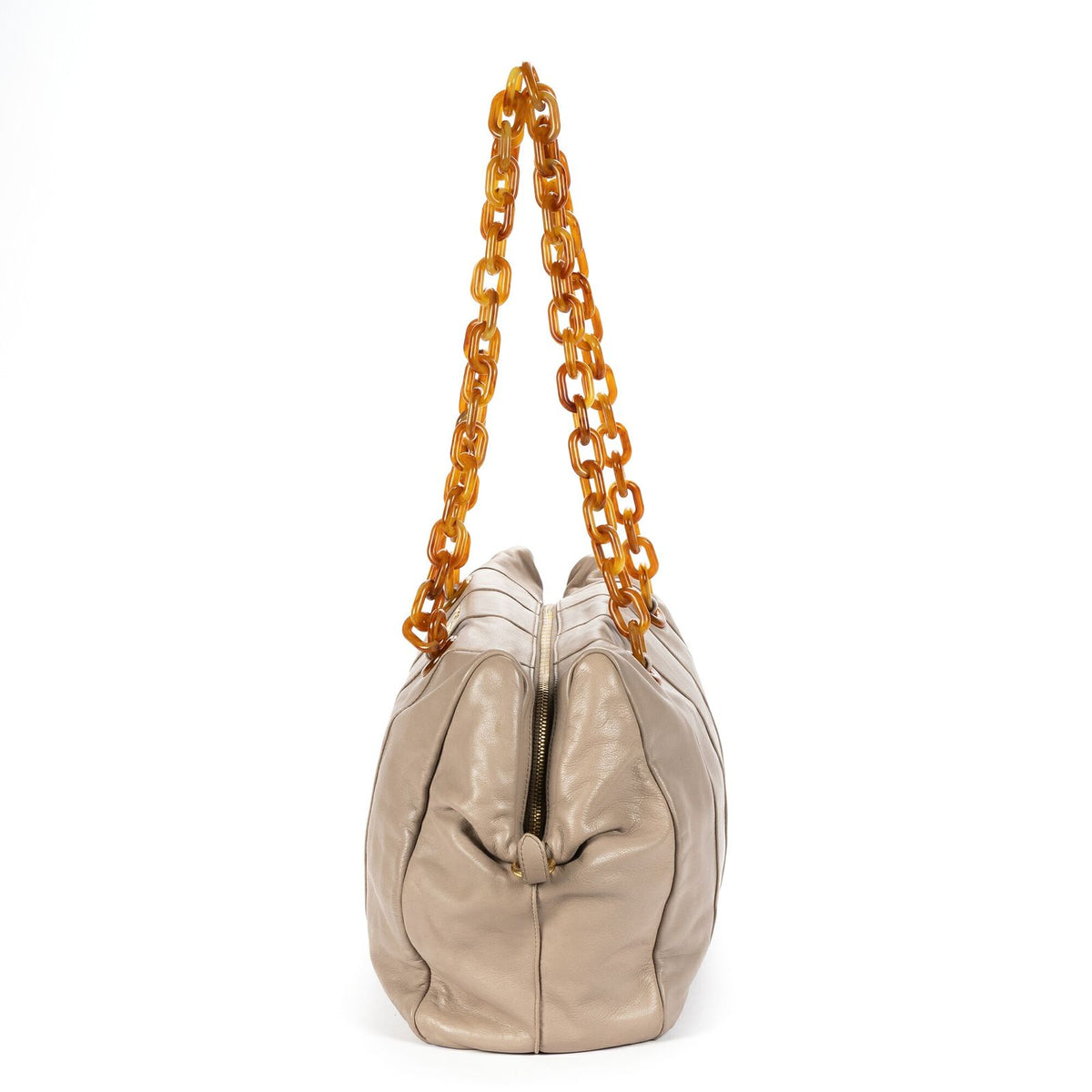 Prada Pomiche Chain Handle Hobo Gray Calfskin Leather — view 3