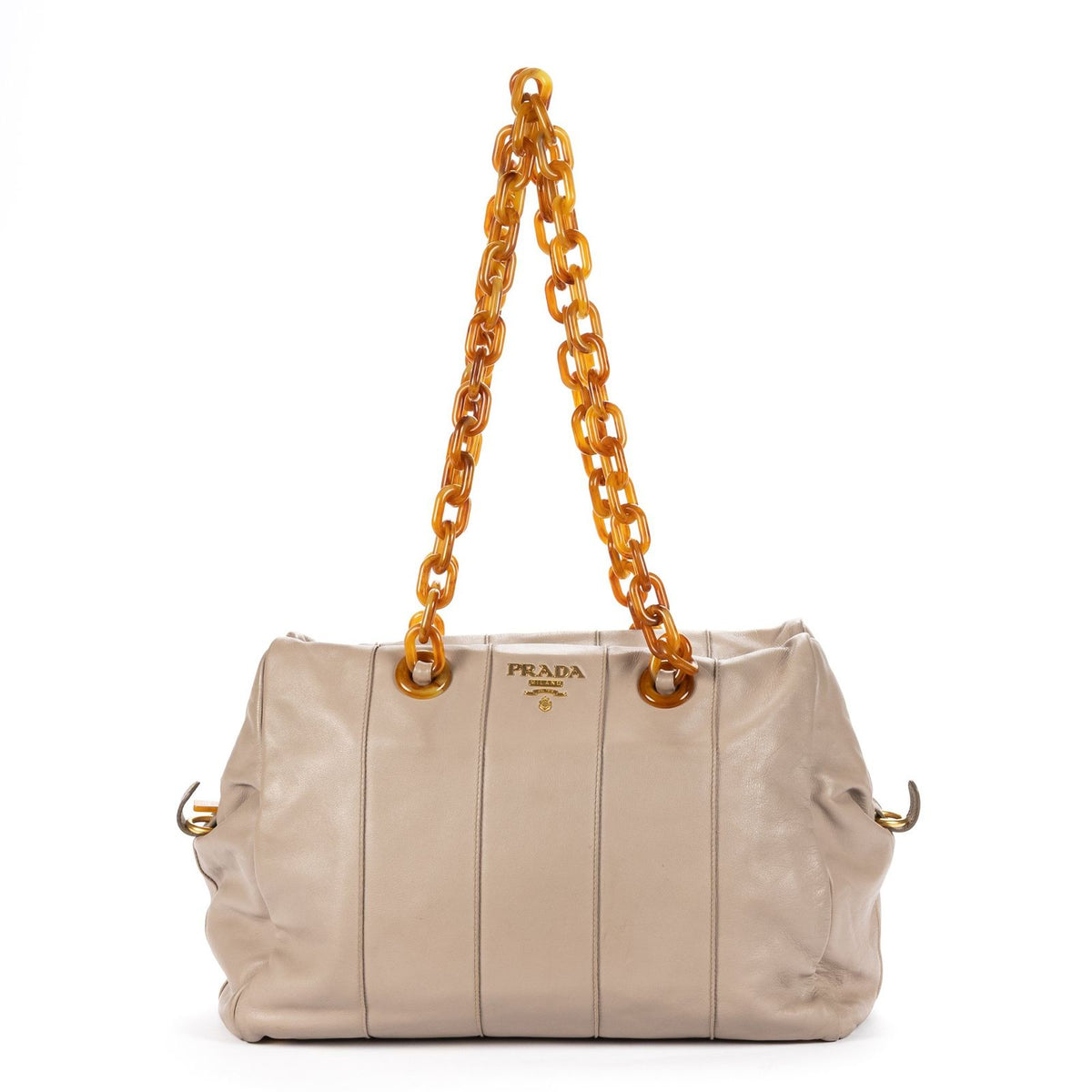 Prada Pomiche Chain Handle Hobo Gray Calfskin Leather