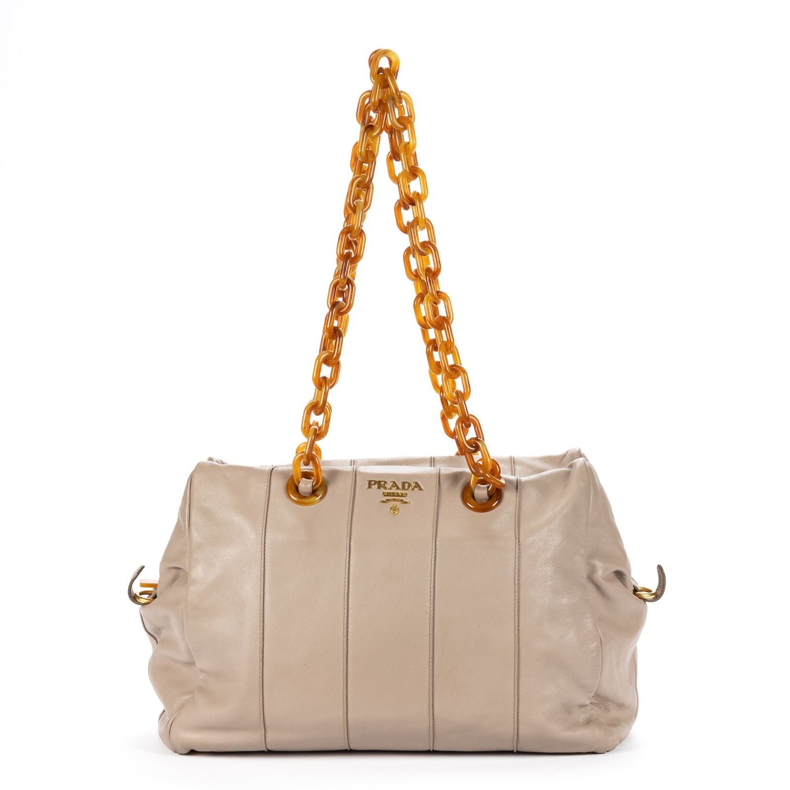 Prada Pomiche Chain Handle Hobo Gray Calfskin Leather