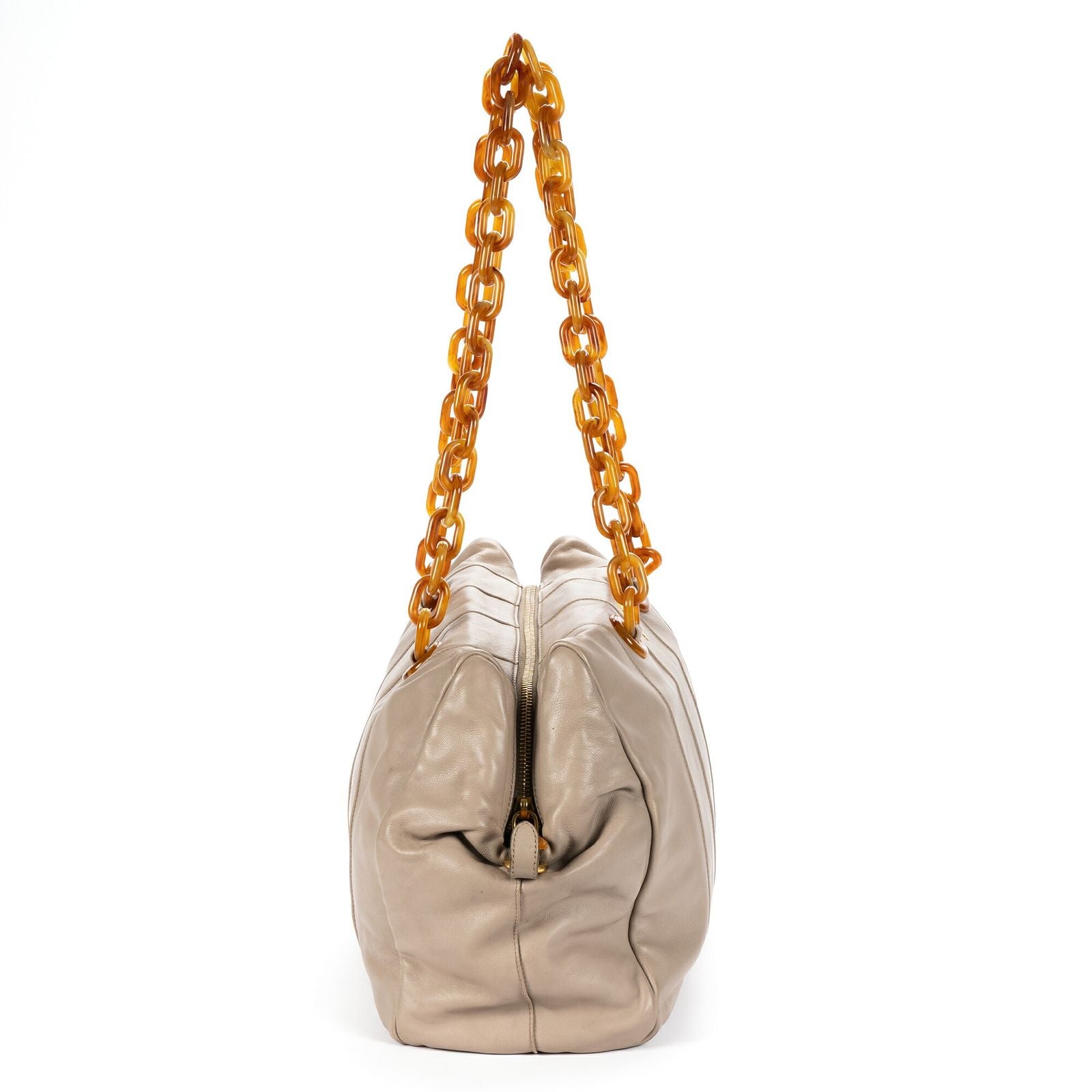 Prada Pomiche Chain Handle Hobo Gray Calfskin Leather — view 4