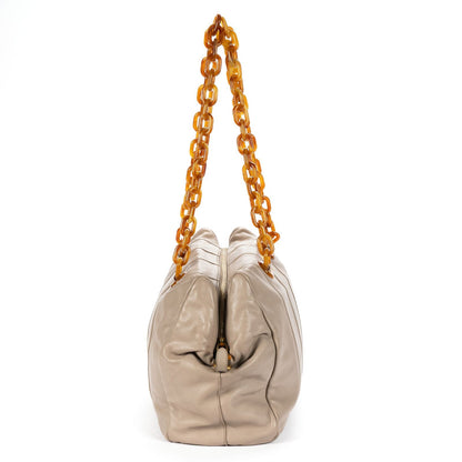 Prada Pomiche Chain Handle Hobo Gray Calfskin Leather — view 4