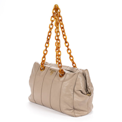 Prada Pomiche Chain Handle Hobo Gray Calfskin Leather — view 2