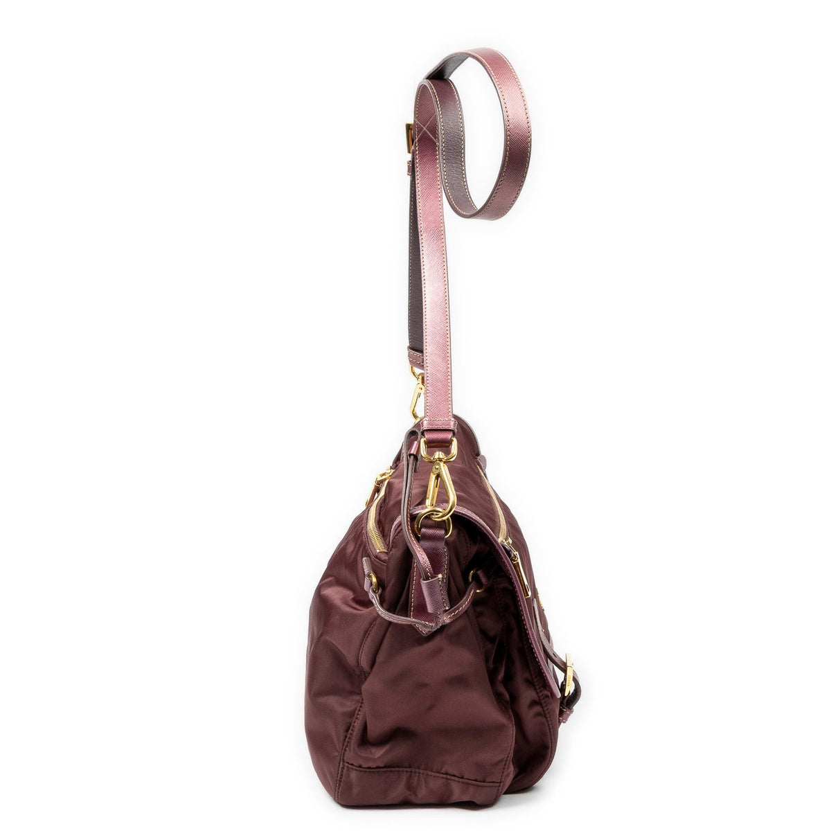 Prada Buckle Flap Messenger Bag Purple Nylon Canvas — view 4
