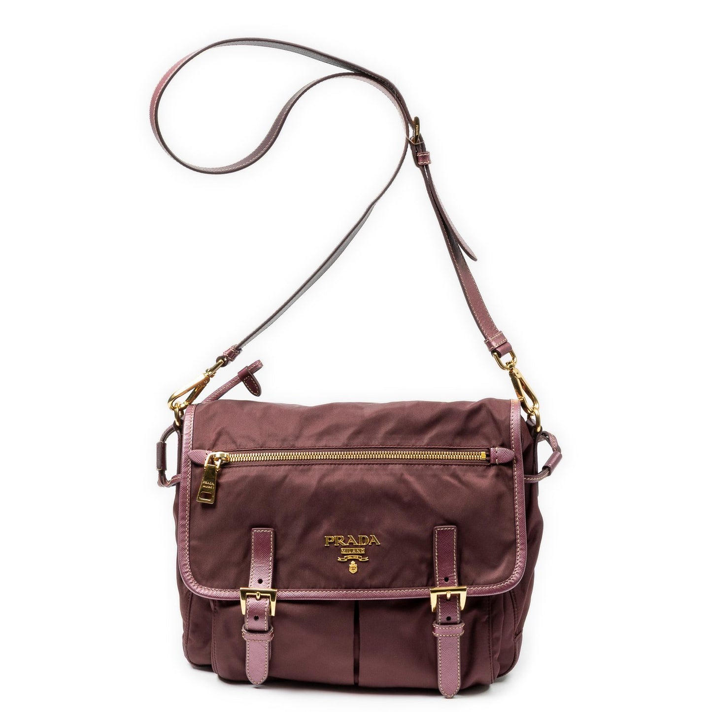 Prada Buckle Flap Messenger Bag Purple Nylon Canvas