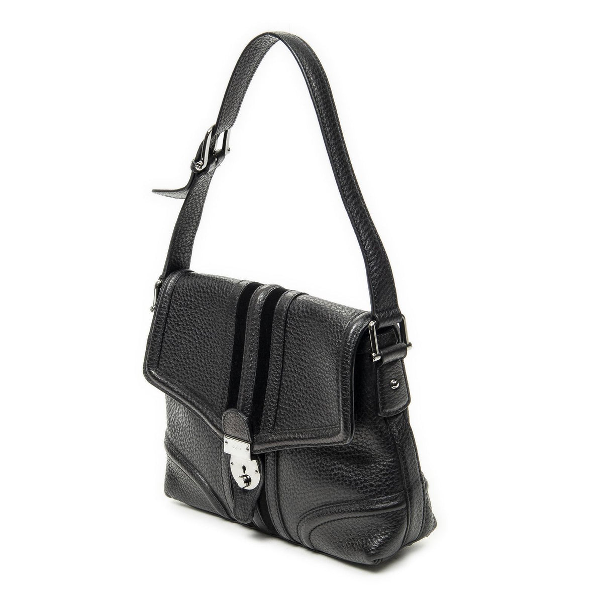 Gucci Web Treasure Flap Bag Black Grain Calfskin Leather — view 2