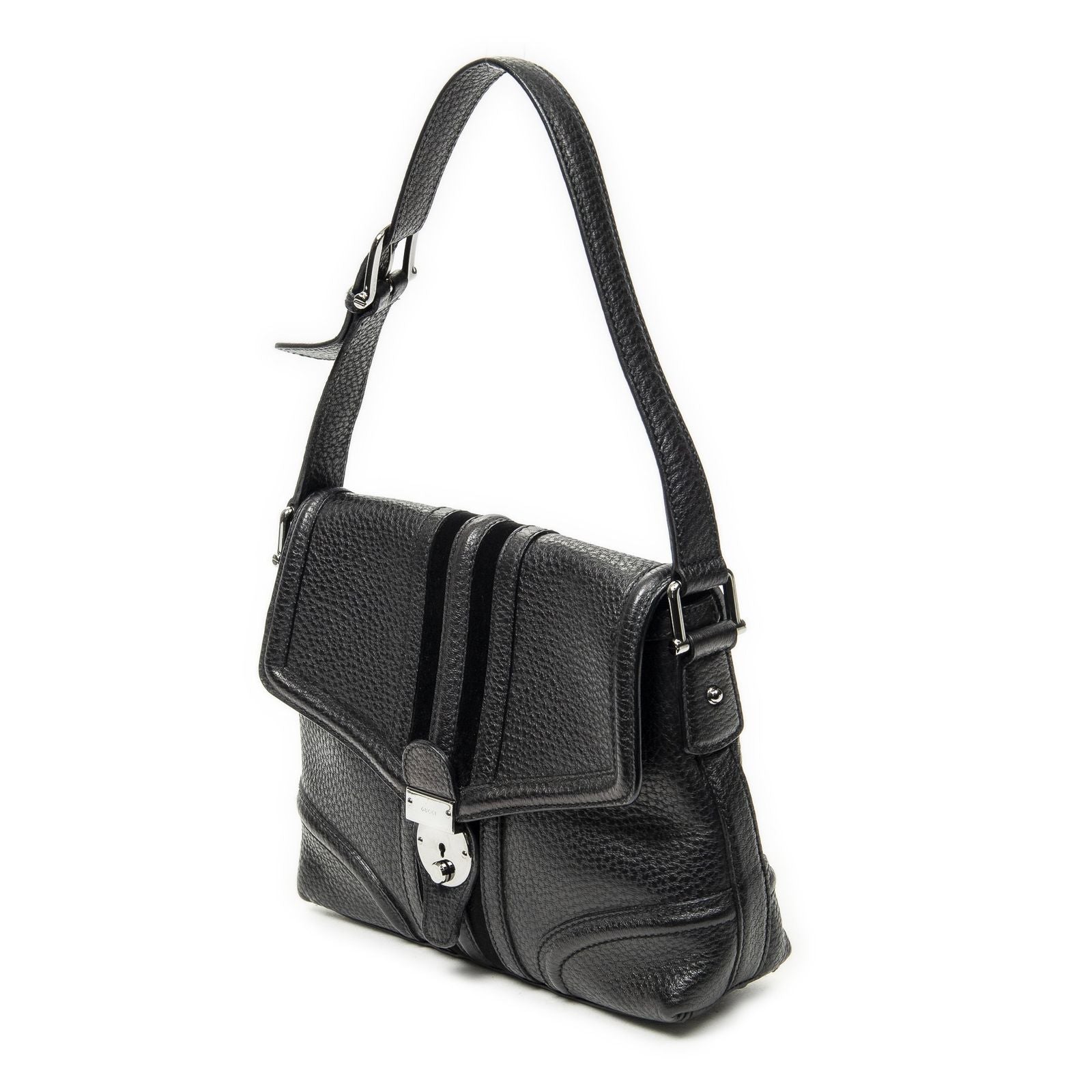 Gucci Web Treasure Flap Bag Black Grain Calfskin Leather — view 2