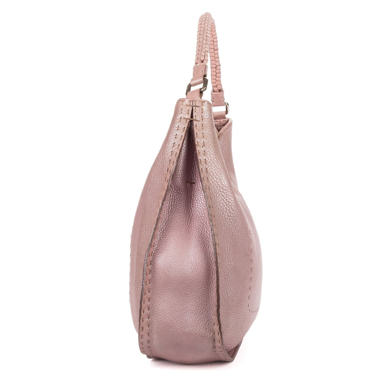 Fendi Selleria Zip Hobo Metallic Purple Grain Calfskin Leather — view 4
