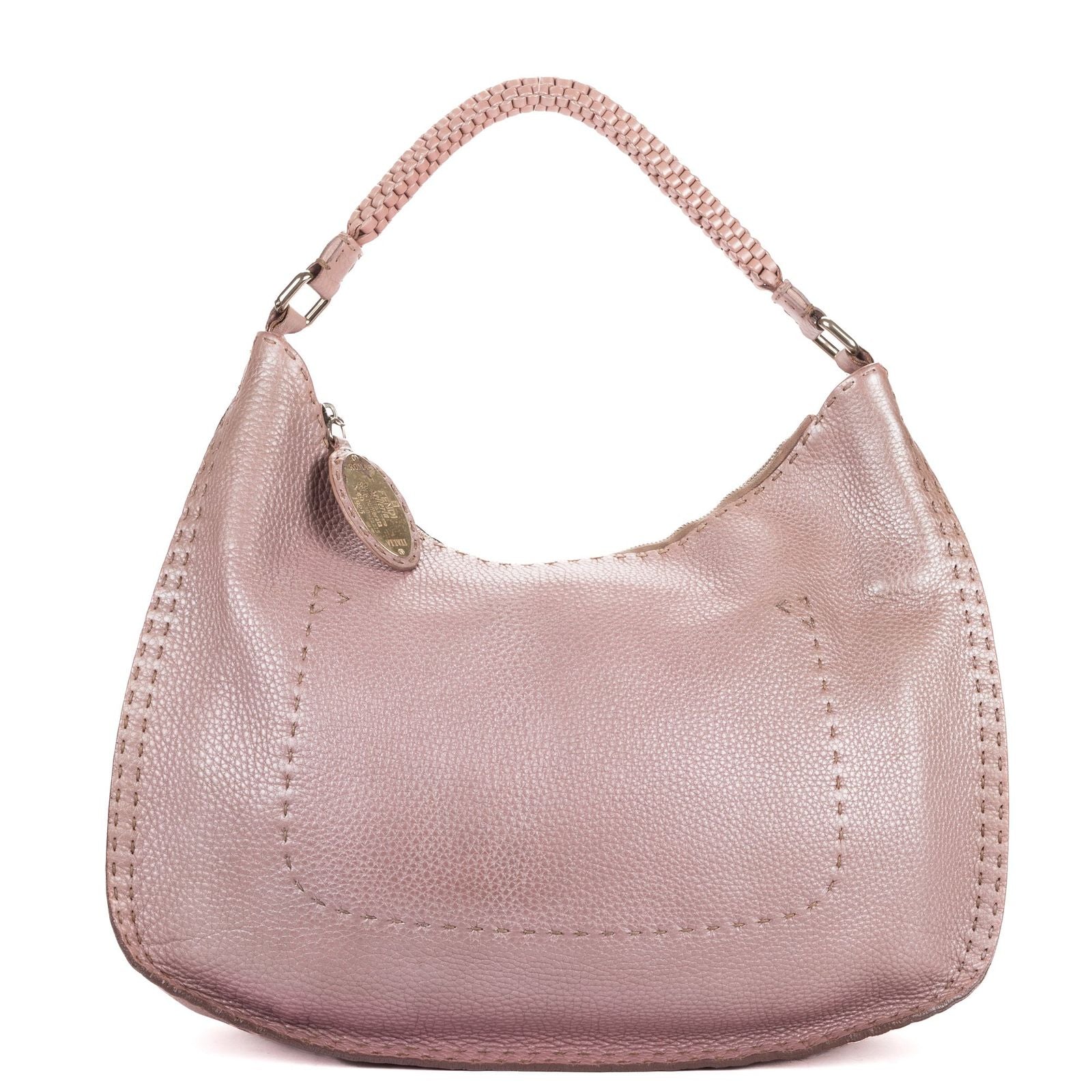 Fendi Selleria Zip Hobo Metallic Purple Grain Calfskin Leather