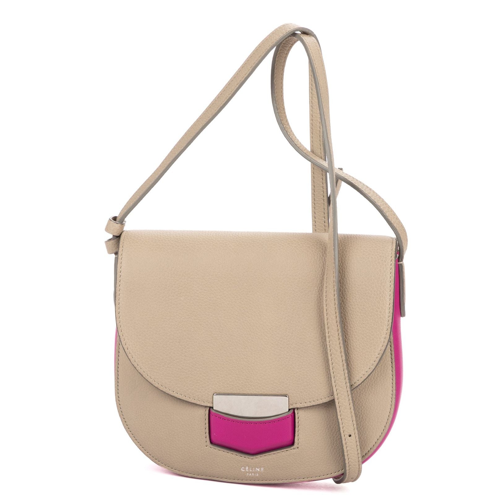 Celine Mini Bicolor Trotteur Cross Belt Bag Gray Pink Grain Calfskin Leather