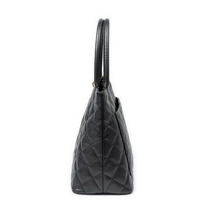 Chanel Timeless Medallion Tote Black Quilted Caviar Leather — view 3