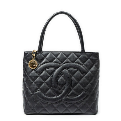 Chanel Timeless Medallion Tote Black Quilted Caviar Leather