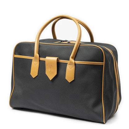 Saint Laurent Vintage Medium Travel Boston Black Tan Canvas Handbag — view 2
