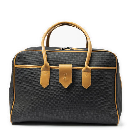 Saint Laurent Vintage Medium Travel Boston Black Tan Canvas Handbag