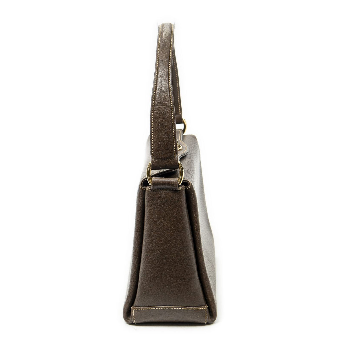 Gucci Vintage Flap Bag Top Handle Brown Grain Calfskin Leather — view 4