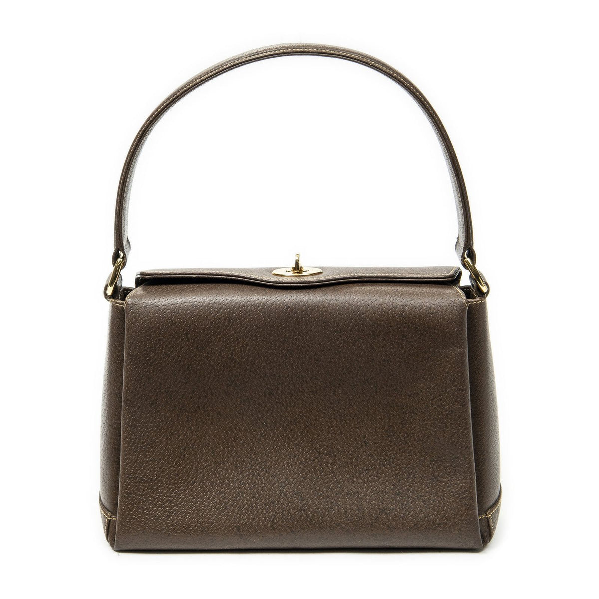 Gucci Vintage Flap Bag Top Handle Brown Grain Calfskin Leather
