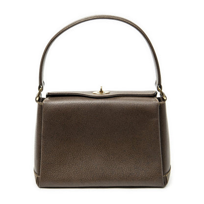 Gucci Vintage Flap Bag Top Handle Brown Grain Calfskin Leather