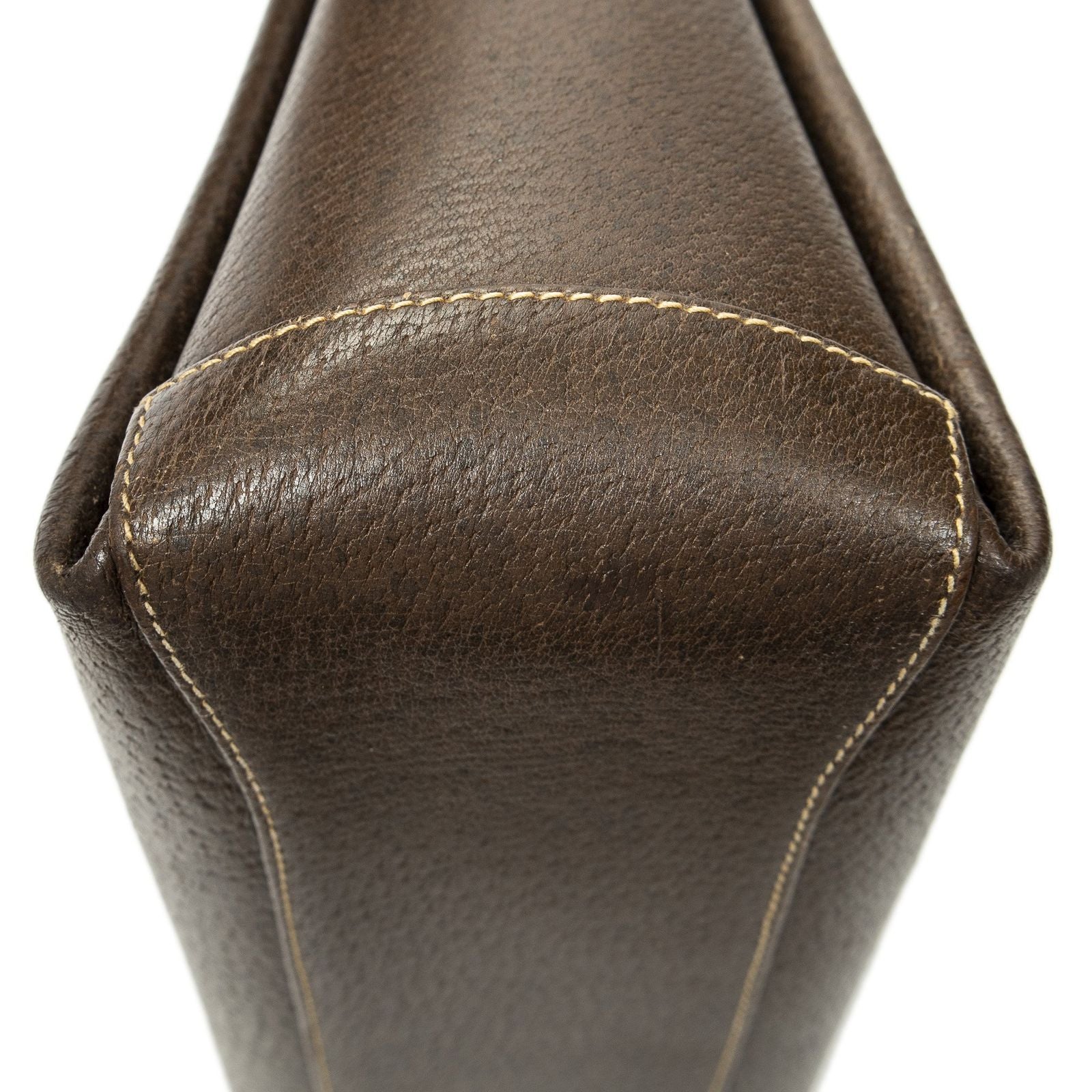 Gucci Vintage Flap Bag Top Handle Brown Grain Calfskin Leather — view 7