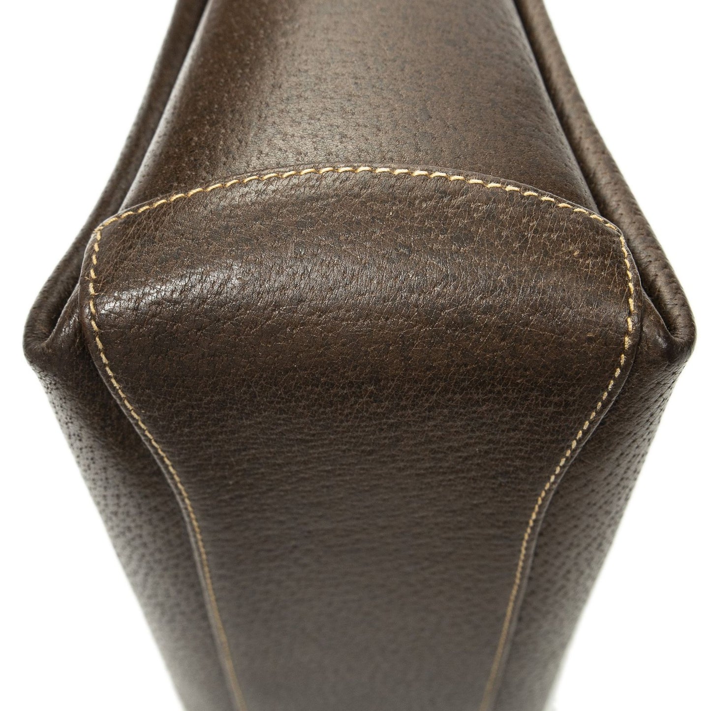 Gucci Vintage Flap Bag Top Handle Brown Grain Calfskin Leather — view 8