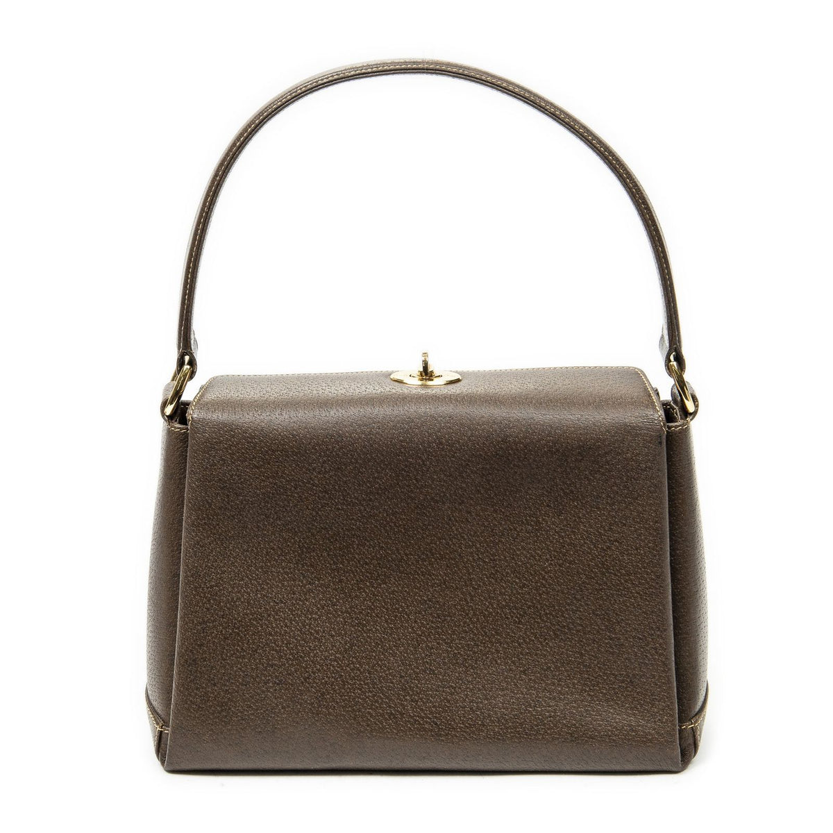 Gucci Vintage Flap Bag Top Handle Brown Grain Calfskin Leather — view 5