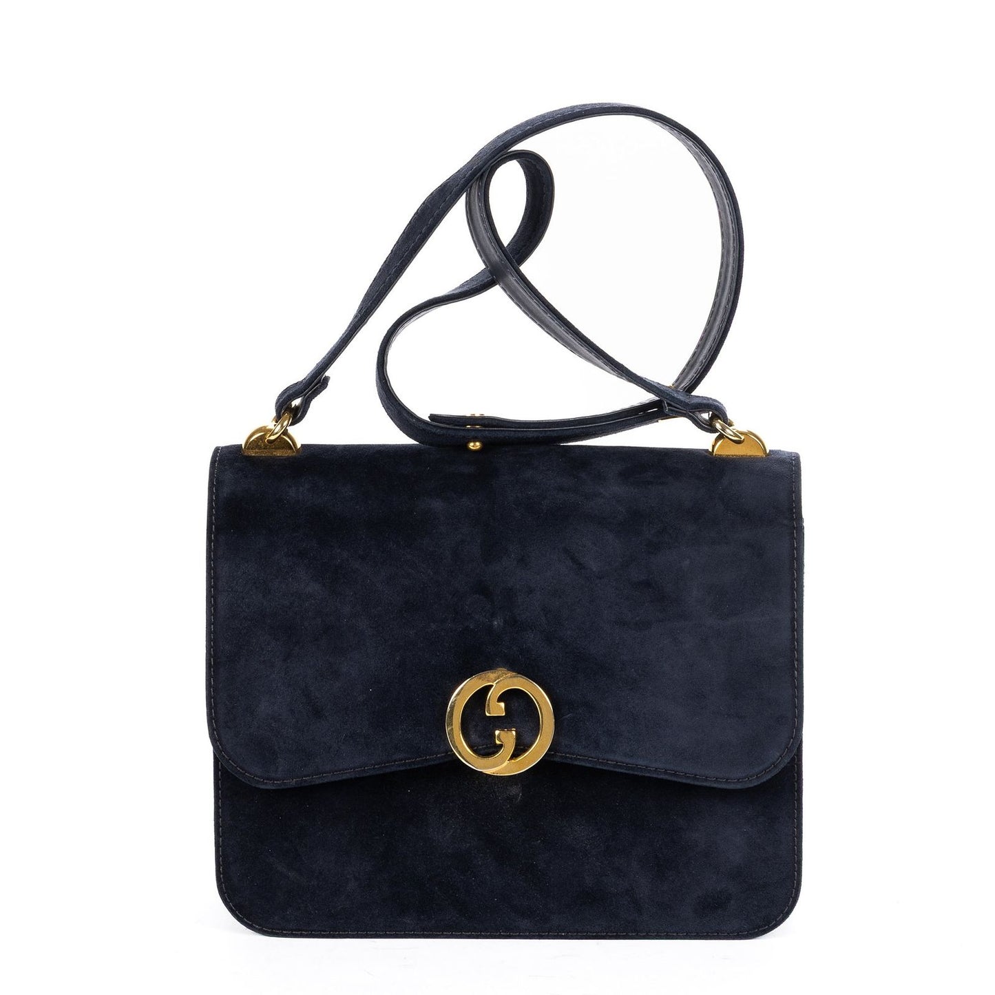 Gucci Vintage Flap Bag Navy Suede Leather