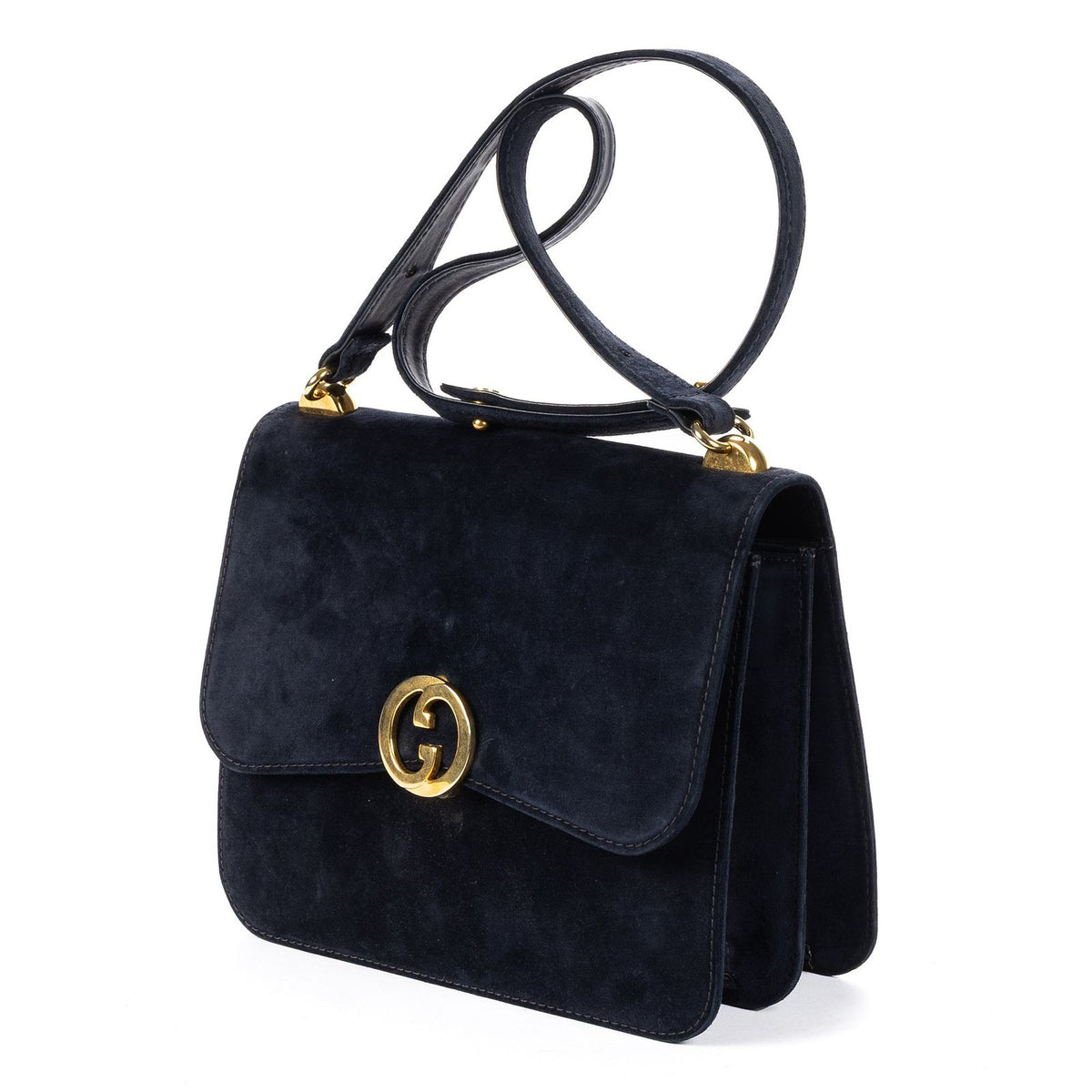 Gucci Vintage Flap Bag Navy Suede Leather — view 2