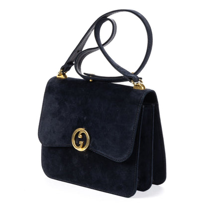 Gucci Vintage Flap Bag Navy Suede Leather — view 2