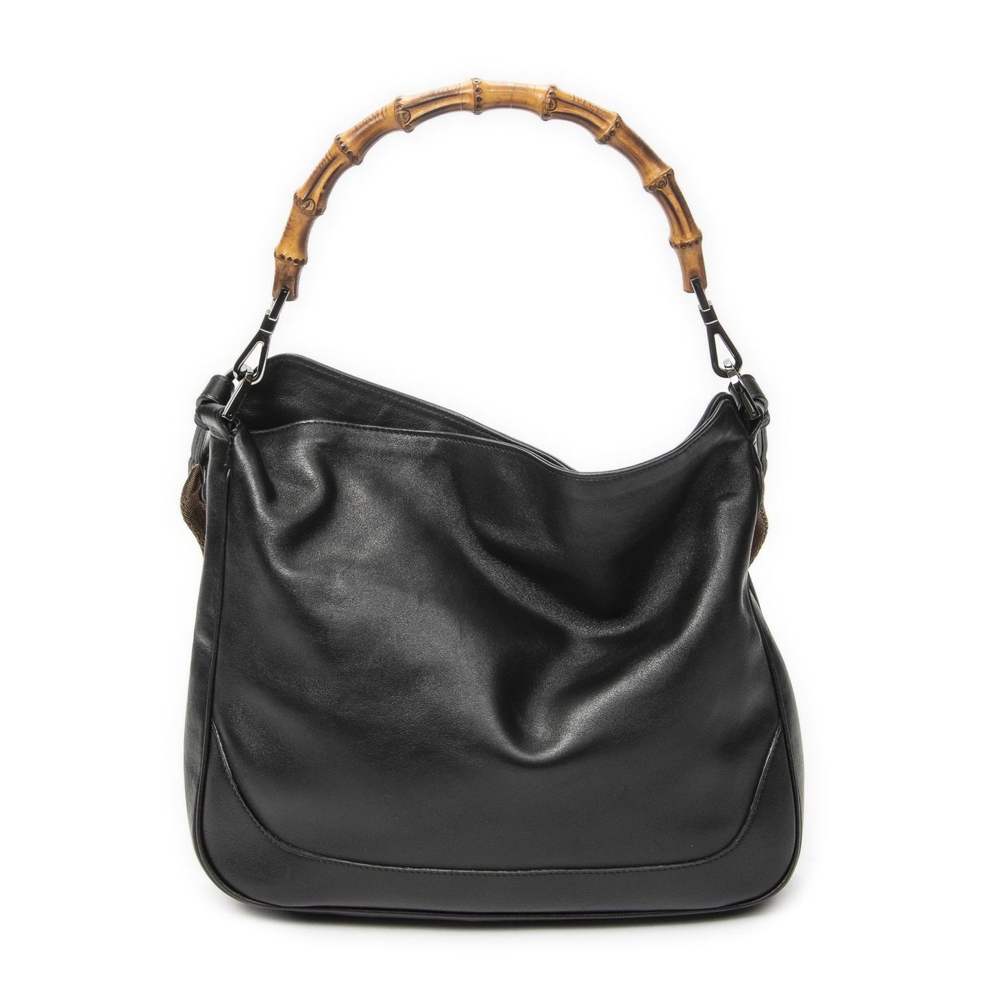 Gucci Vintage Bamboo Handle Tote Black Smooth Leather
