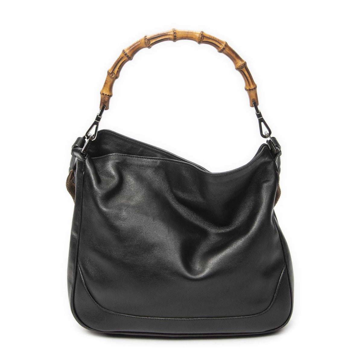 Gucci Vintage Bamboo Handle Tote Black Smooth Leather