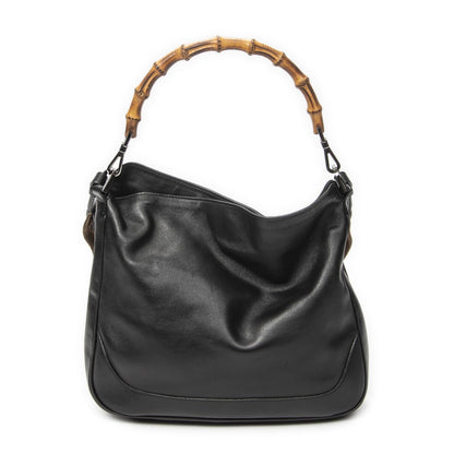 Gucci Vintage Bamboo Handle Tote Black Smooth Leather