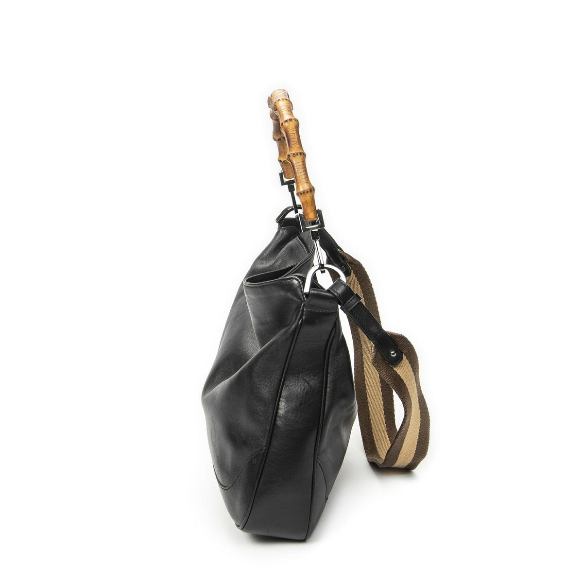 Gucci Vintage Bamboo Handle Tote Black Smooth Leather — view 3