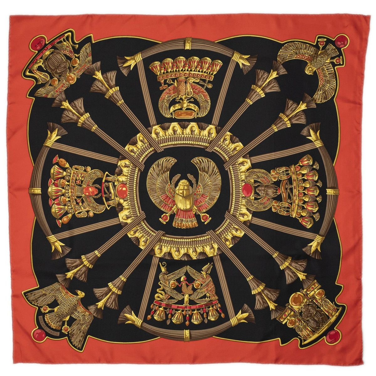 Hermes Scarf Red Black Goldtwill Silk — view 2