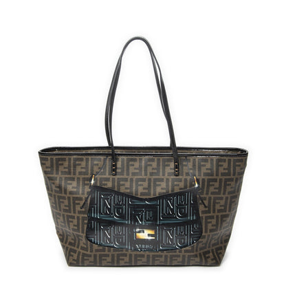 Fendi Roll Zip Tote Brown Black Resin Zucca Canvas