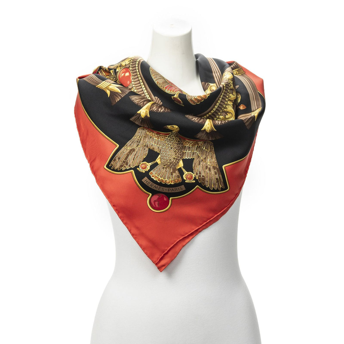 Hermes Scarf Red Black Goldtwill Silk