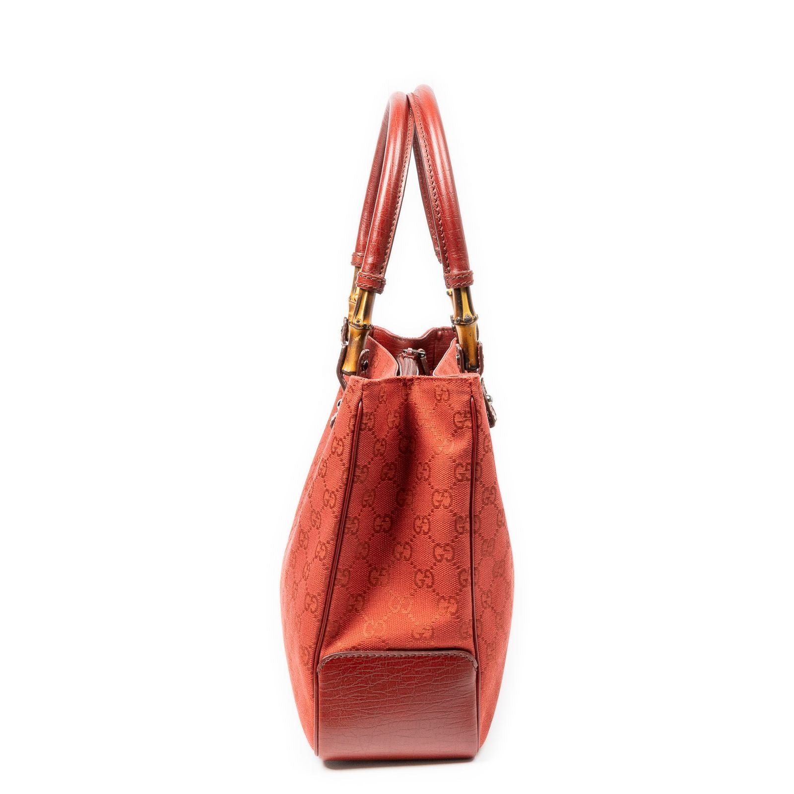 Gucci Large Square Bamboo Tote Red GG Canvas — view 3