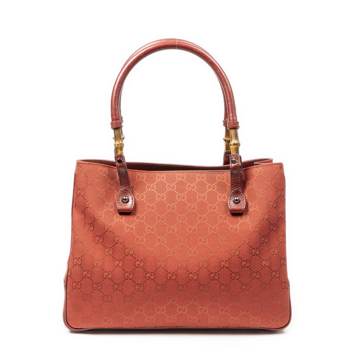 Gucci Large Square Bamboo Tote Red GG Canvas