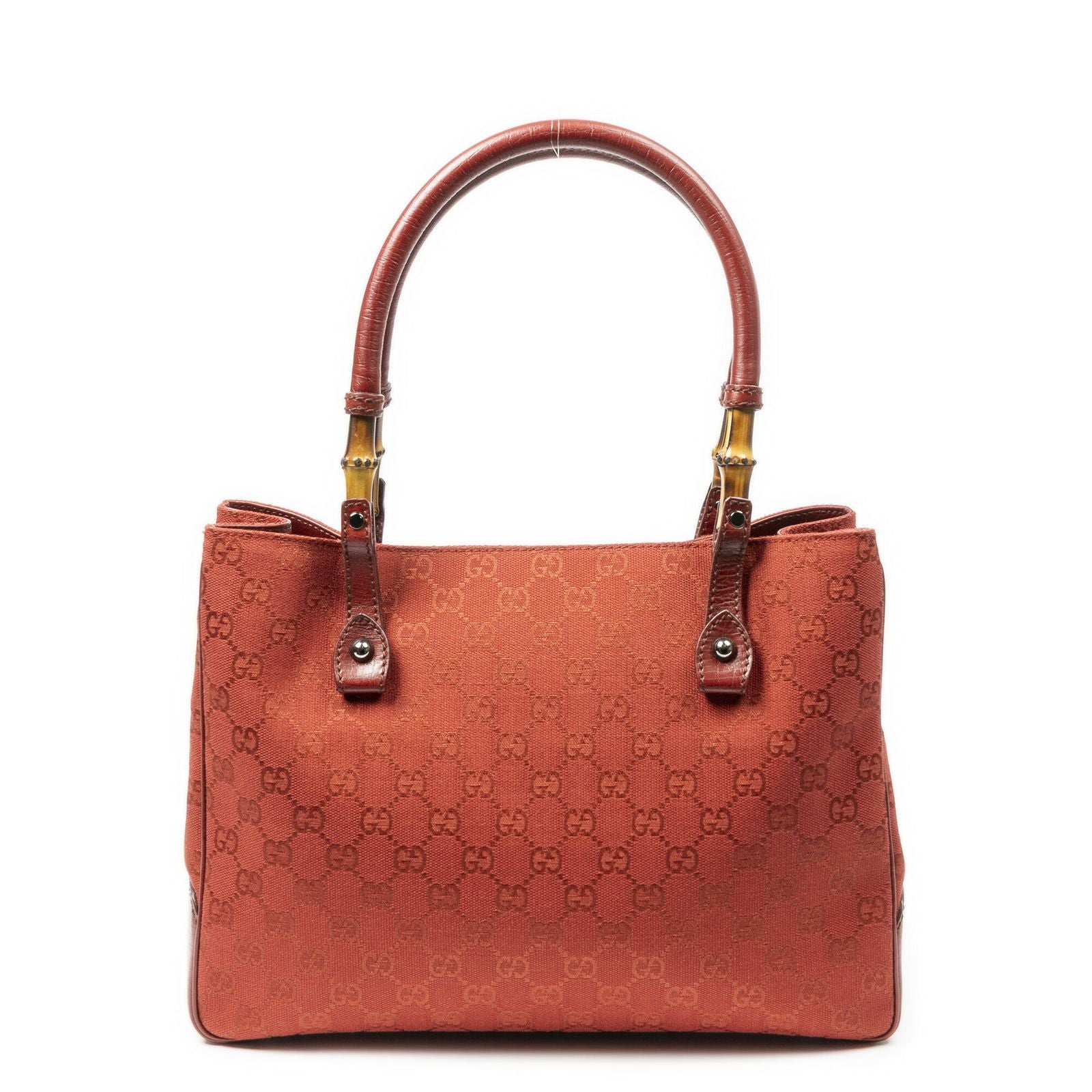Gucci Large Square Bamboo Tote Red GG Canvas — view 5