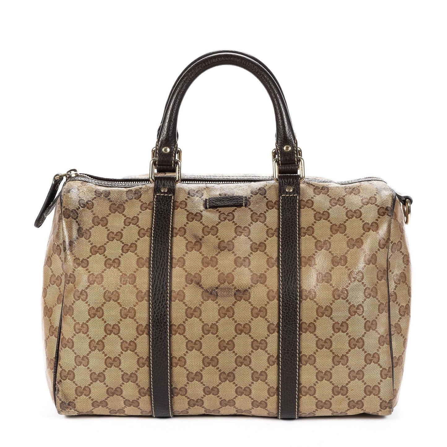 Gucci Crystal Boston Bag Beige Dark Brown Guccissima Leather