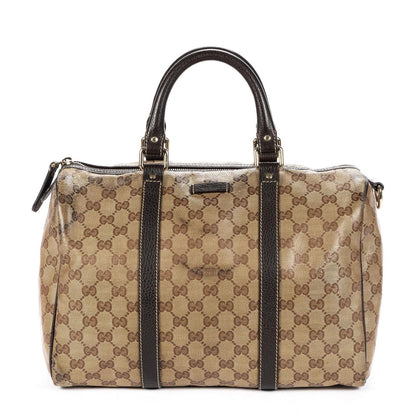 Gucci Crystal Boston Bag Beige Dark Brown Guccissima Leather