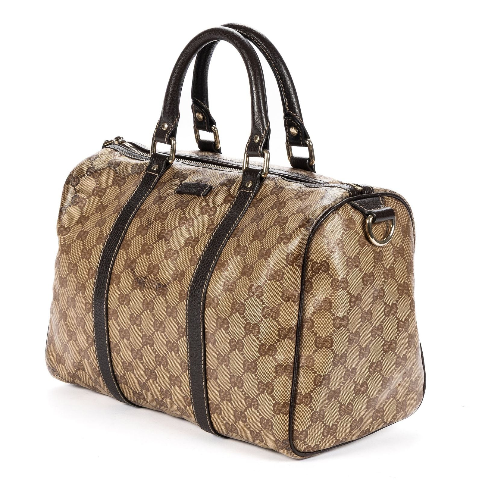 Gucci Crystal Boston Bag Beige Dark Brown Guccissima Leather — view 2