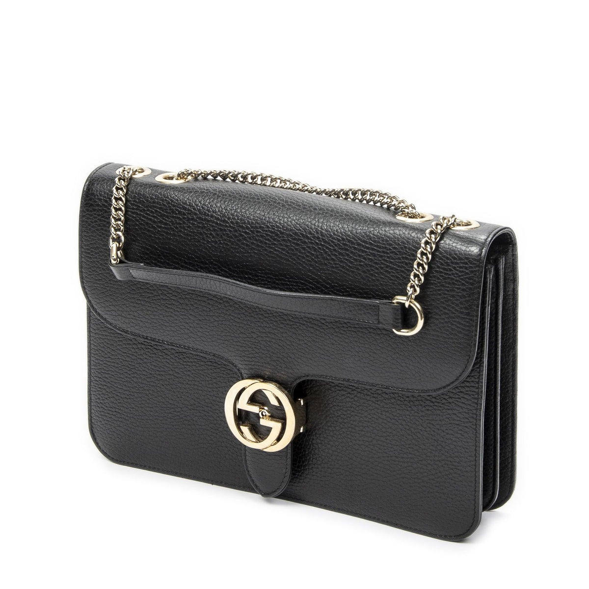 Gucci Small Interlocking G GG Chain Crossbody Black Grain Calfskin Leather — view 2
