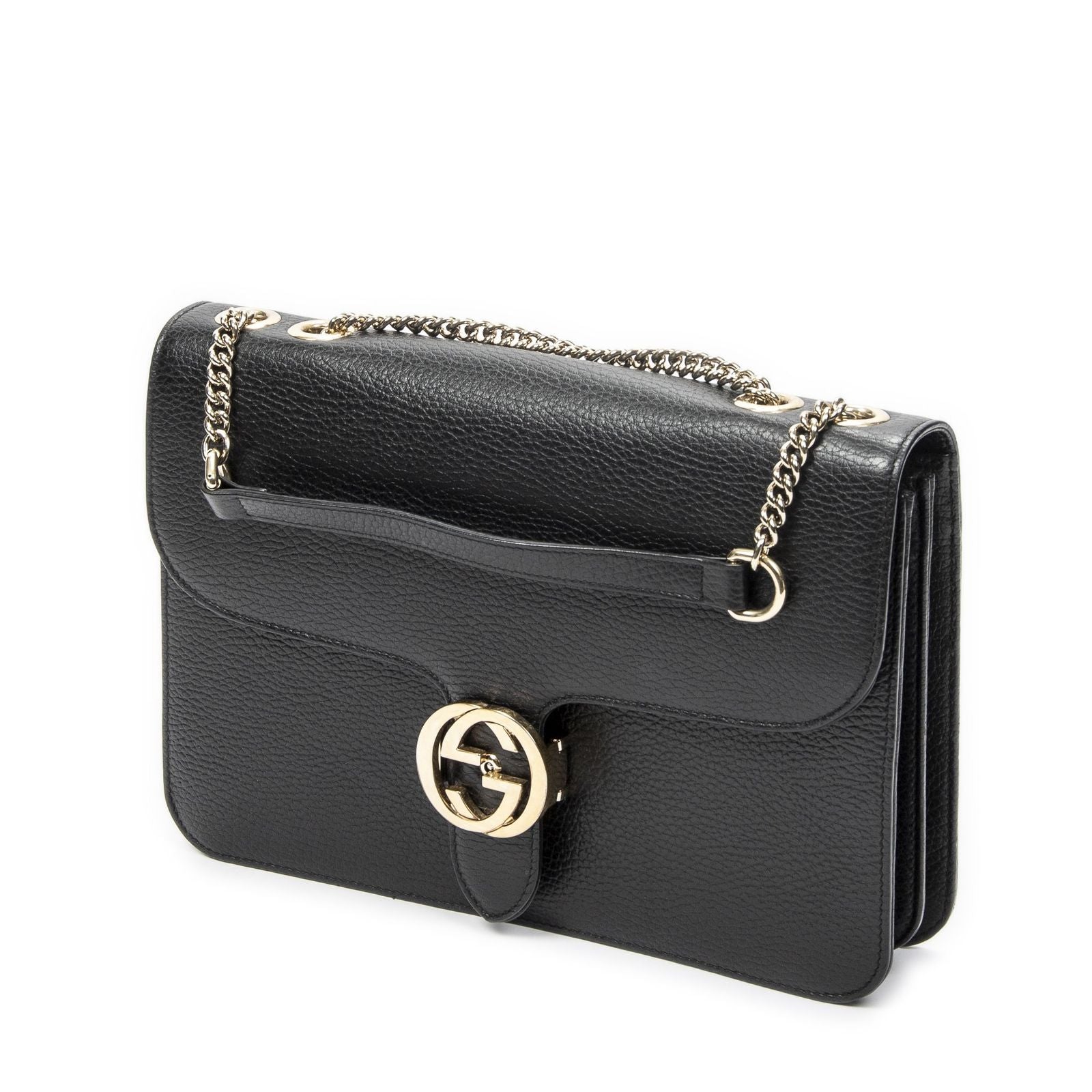 Gucci Small Interlocking G GG Chain Crossbody Black Grain Calfskin Leather — view 2