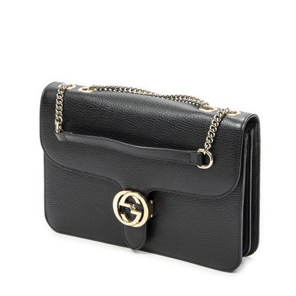 Gucci Small Interlocking G GG Chain Crossbody Black Grain Calfskin Leather — view 2