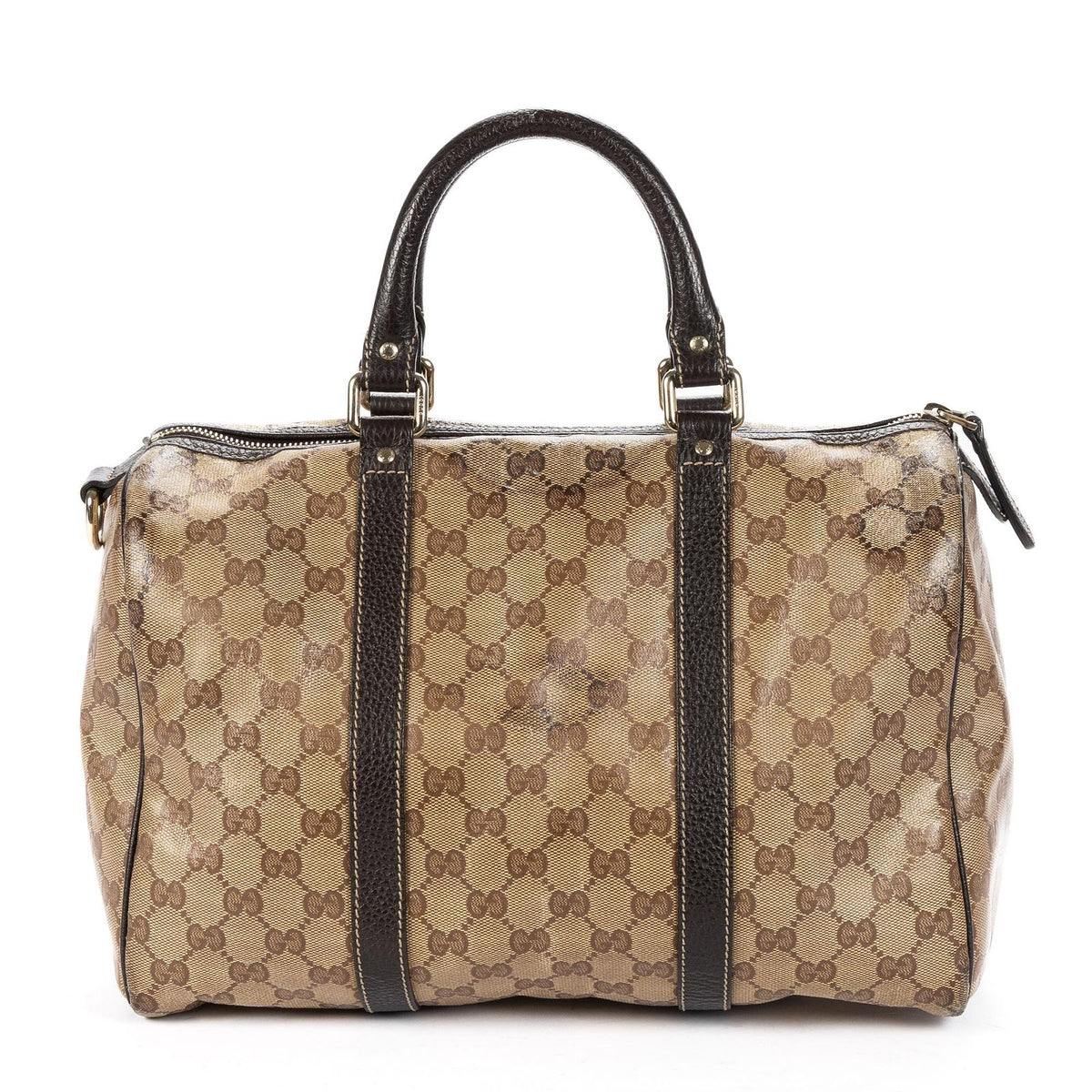 Gucci Crystal Boston Bag Beige Dark Brown Guccissima Leather — view 5