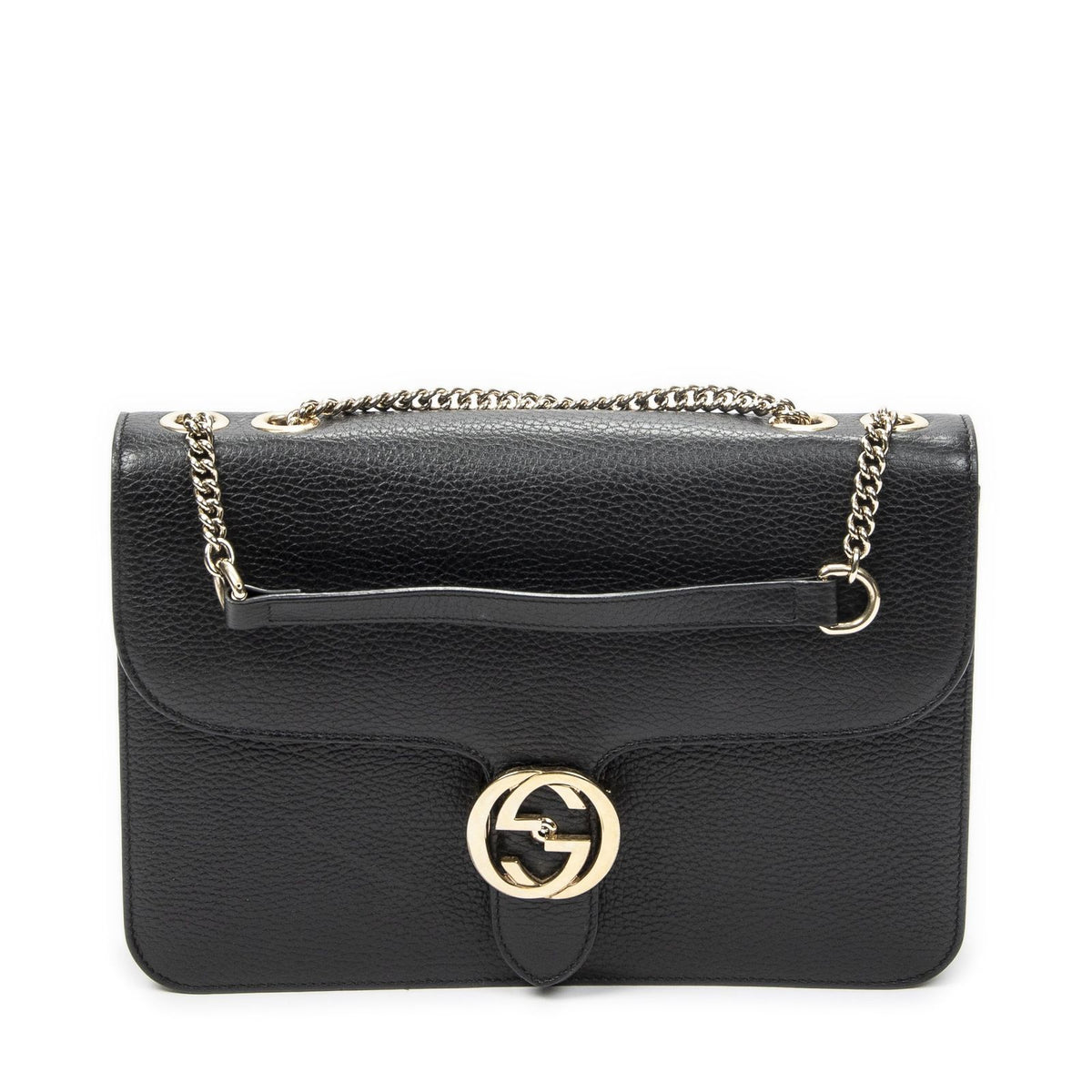 Gucci Small Interlocking G GG Chain Crossbody Black Grain Calfskin Leather